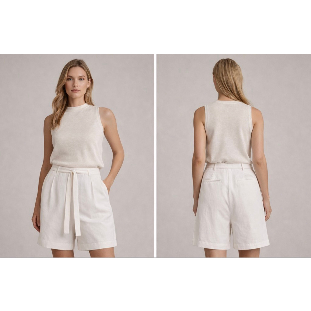 LAFAYETTE 148 NEW YORK White Linen Blend Bermuda Shorts Size 14 NWOT